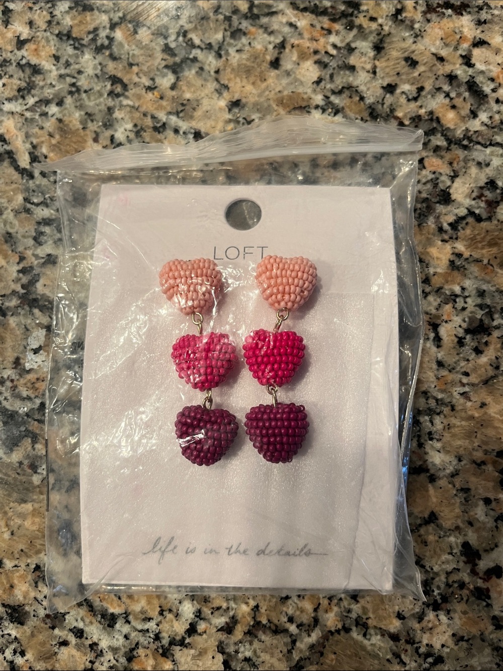 LOFT Triple Heart Beaded Dangle Earrings in Pink Gradient